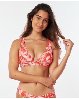 SUN RAYS FLORAL HALTER - RED