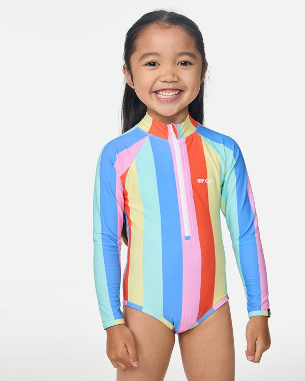 Maillot une pièce manches longues Rainbow Stripe fille