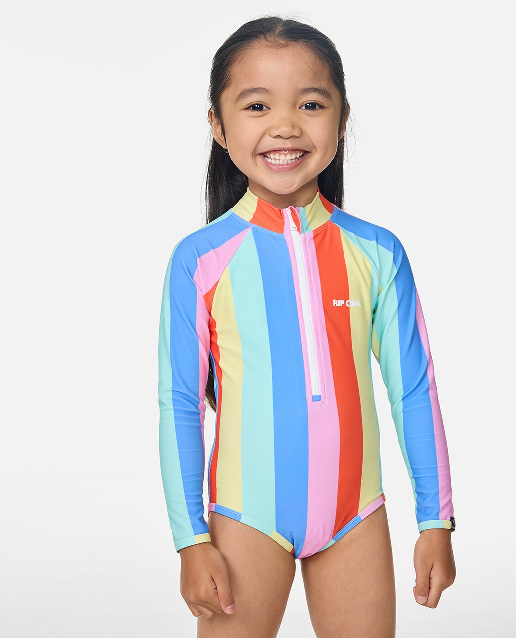 Maillot une pièce manches longues Rainbow Stripe fille
