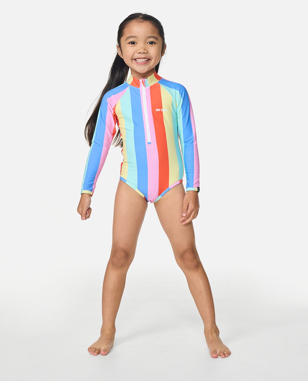 Maillot une pièce manches longues Rainbow Stripe fille
