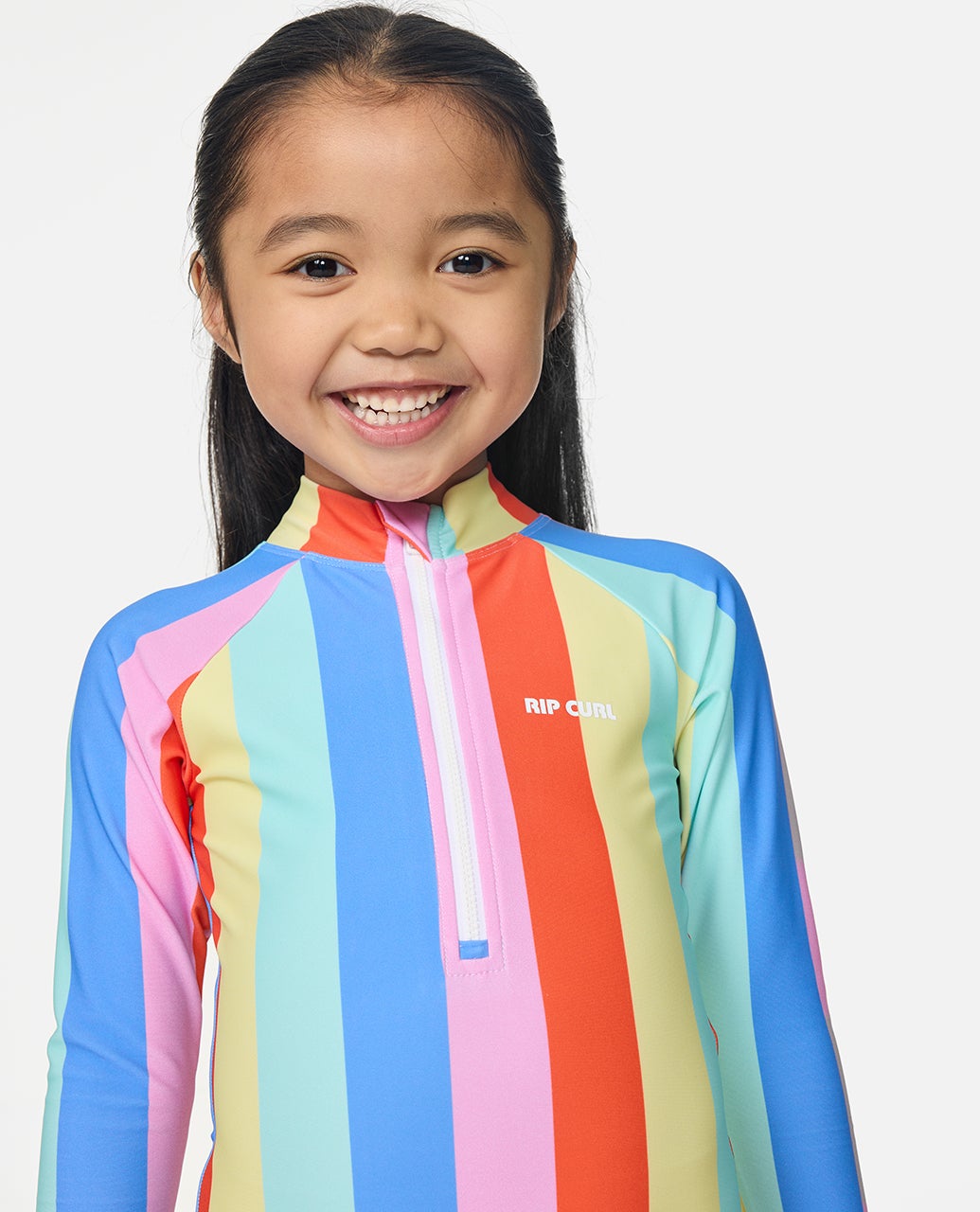 Maillot une pièce manches longues Rainbow Stripe fille